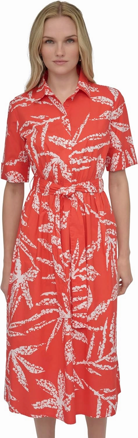 DKNY Women's Short Sleeve Cotton Poplin Collared Shirtdress