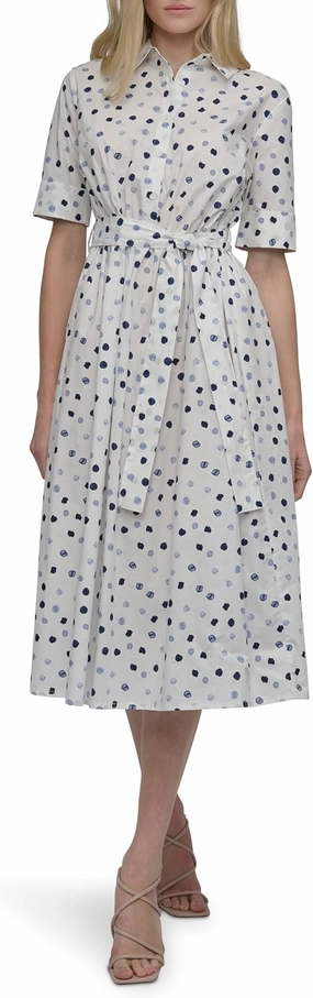 DKNY Women's Short Sleeve Cotton Poplin Collared Shirtdress