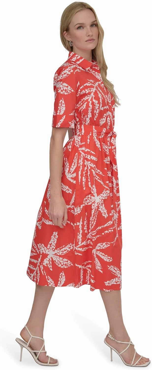 DKNY Women's Short Sleeve Cotton Poplin Collared Shirtdress