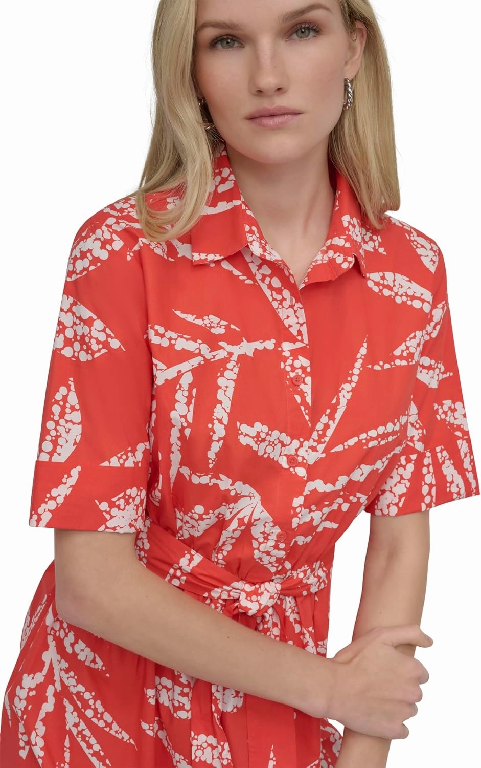 DKNY Women's Short Sleeve Cotton Poplin Collared Shirtdress