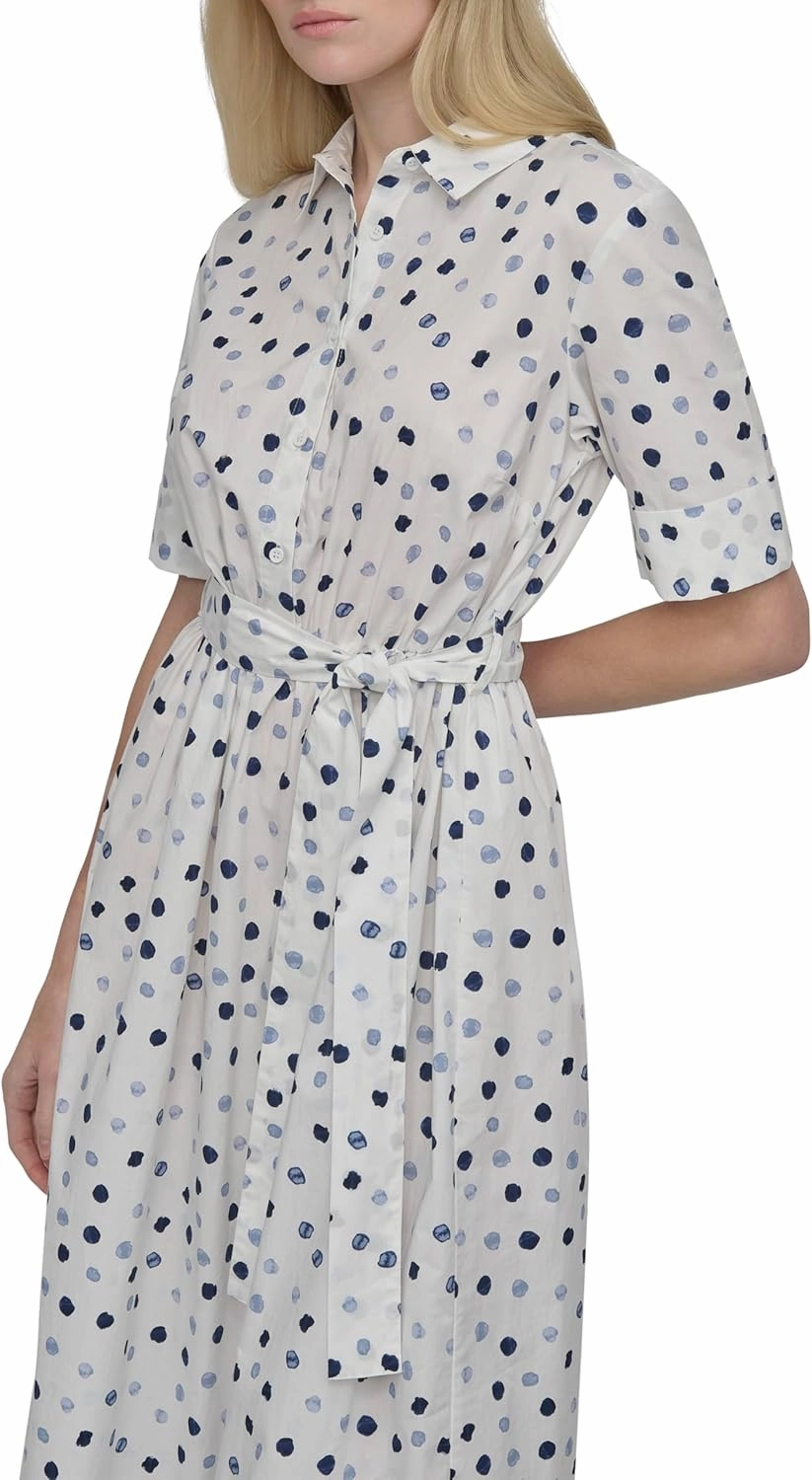 DKNY Women's Short Sleeve Cotton Poplin Collared Shirtdress