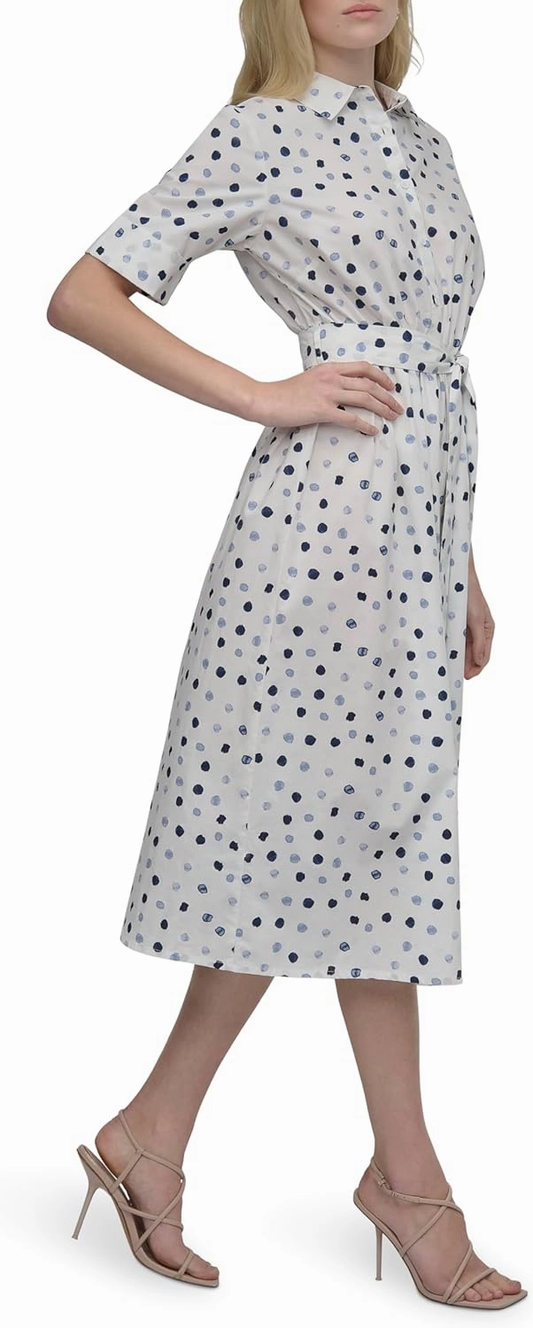 DKNY Women's Short Sleeve Cotton Poplin Collared Shirtdress
