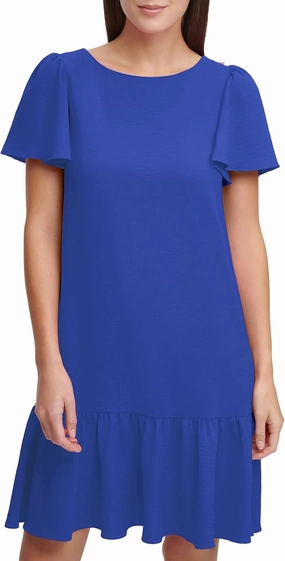 DKNY womens Flowy Short Sleeve Ruffle Hem Dress