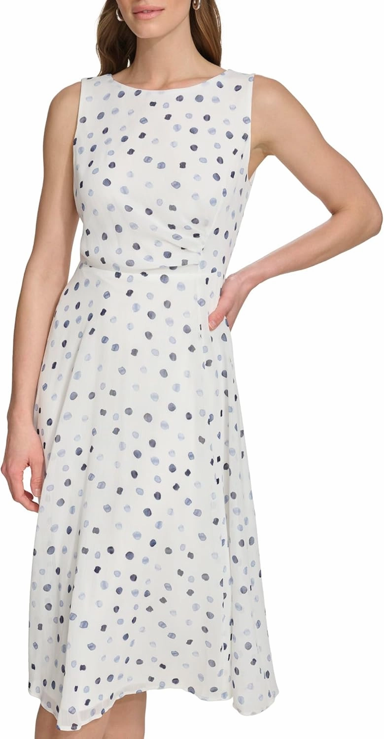 DKNY womens Sleeveless Side Drape Midi Dress