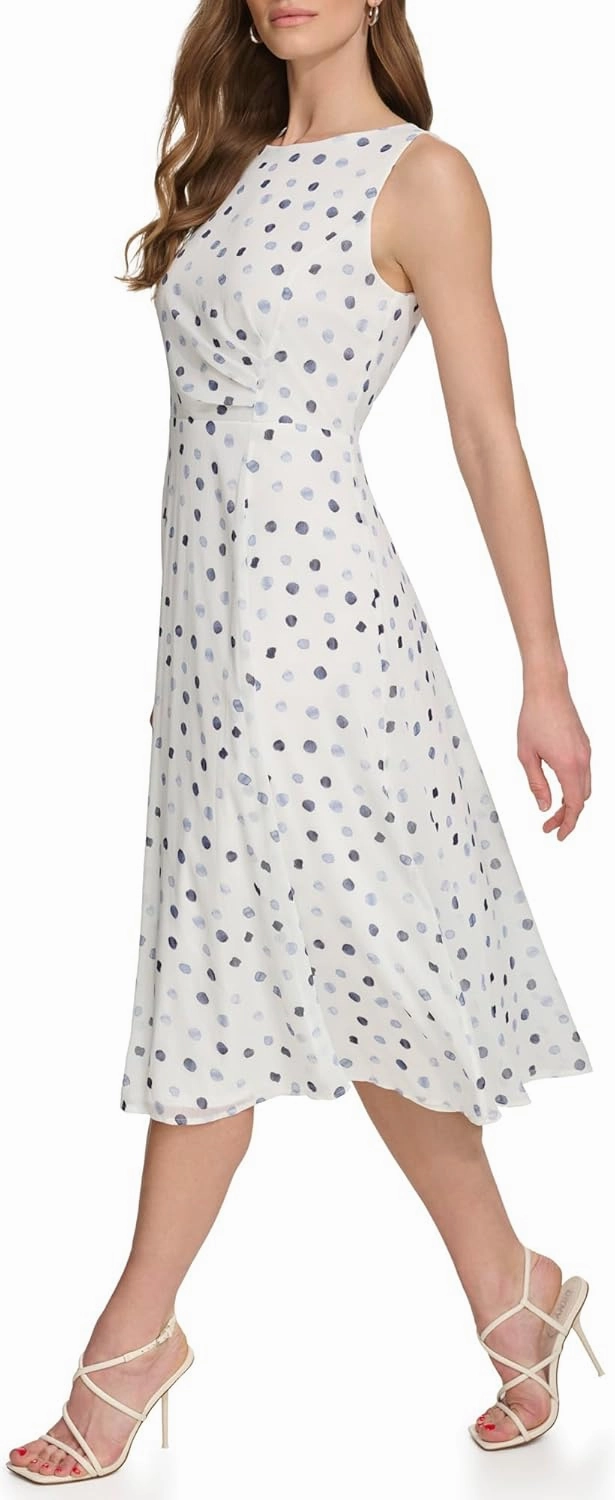 DKNY womens Sleeveless Side Drape Midi Dress