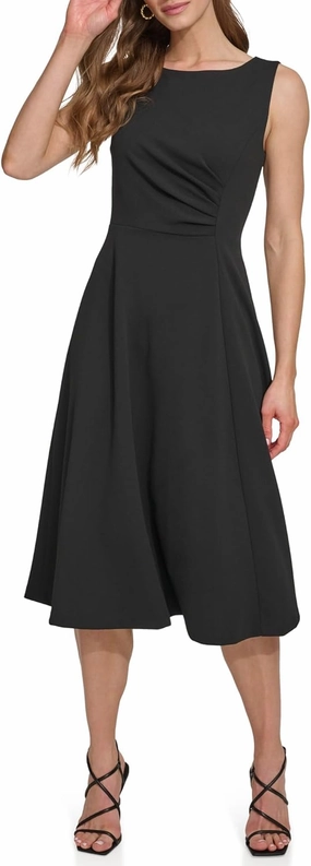 DKNY womens Sleeveless Side Drape Midi Dress