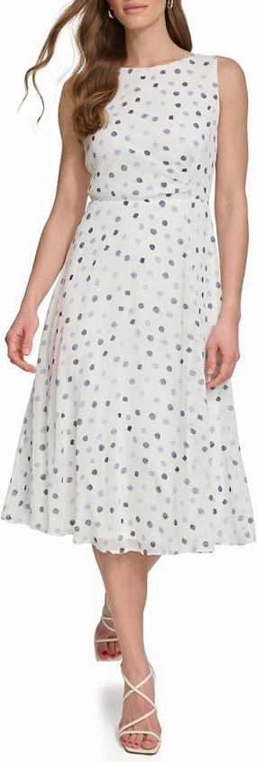 DKNY womens Sleeveless Side Drape Midi Dress