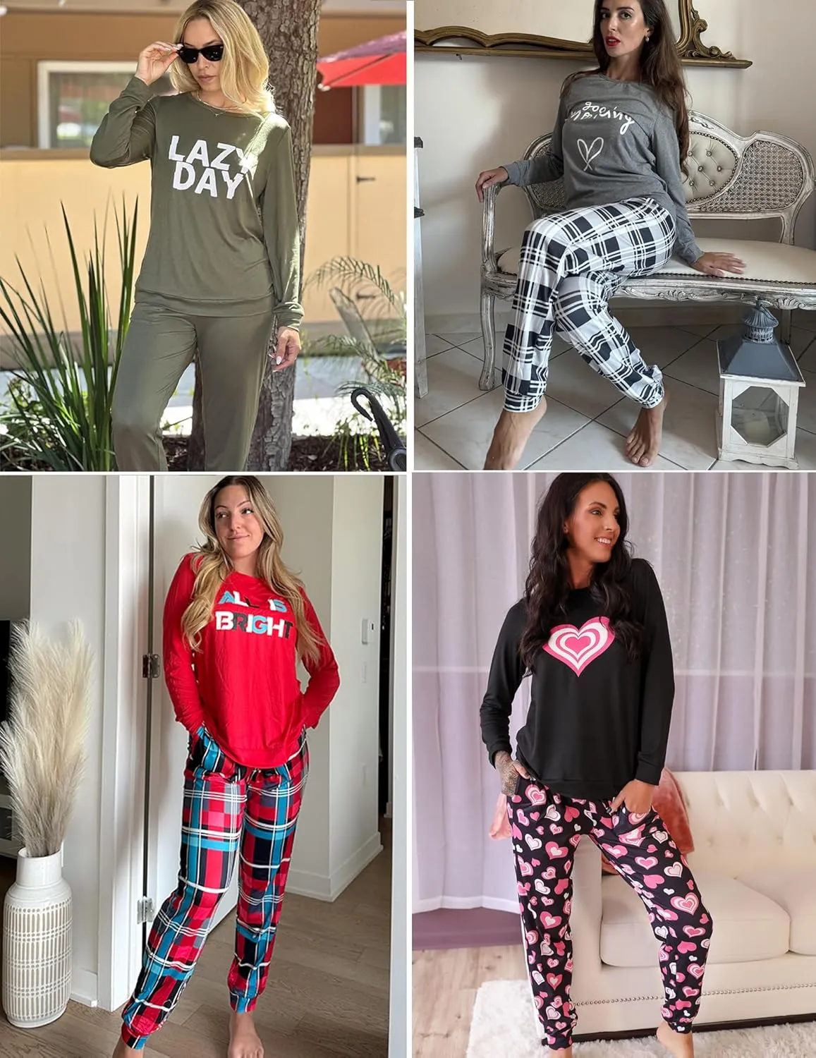 Ekouaer Pajama Sets for Women 2 Piece Plaid Pjs Long Sleeve Lounge Sets Comfy Gingham Nightwear with Pockets