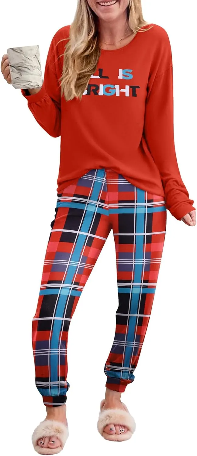 Ekouaer Pajama Sets for Women 2 Piece Plaid Pjs Long Sleeve Lounge Sets Comfy Gingham Nightwear with Pockets