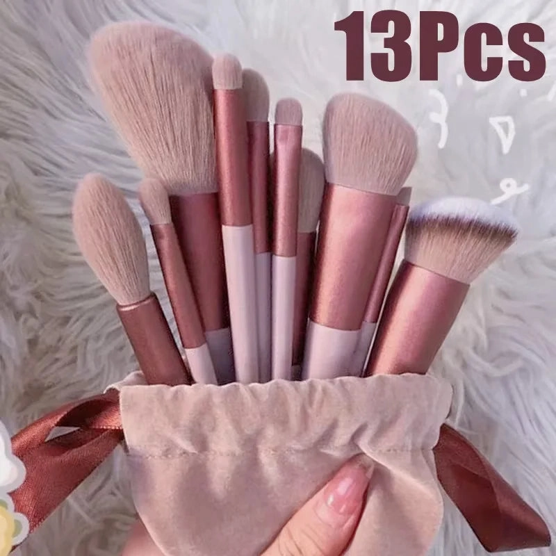 Elara Glow 13/15PCS Makeup Brush Set – Soft & Professional Beauty Tools for Foundation, Eyeshadow, Blush & More with Storage Bag.040325