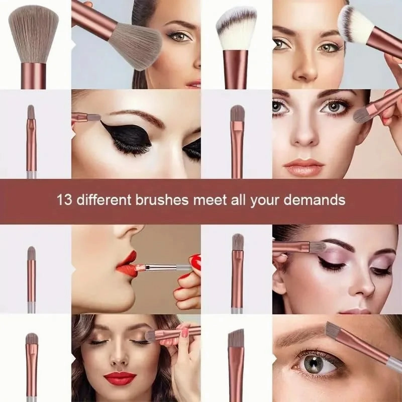 Elara Glow 13/15PCS Makeup Brush Set – Soft & Professional Beauty Tools for Foundation, Eyeshadow, Blush & More with Storage Bag.040325