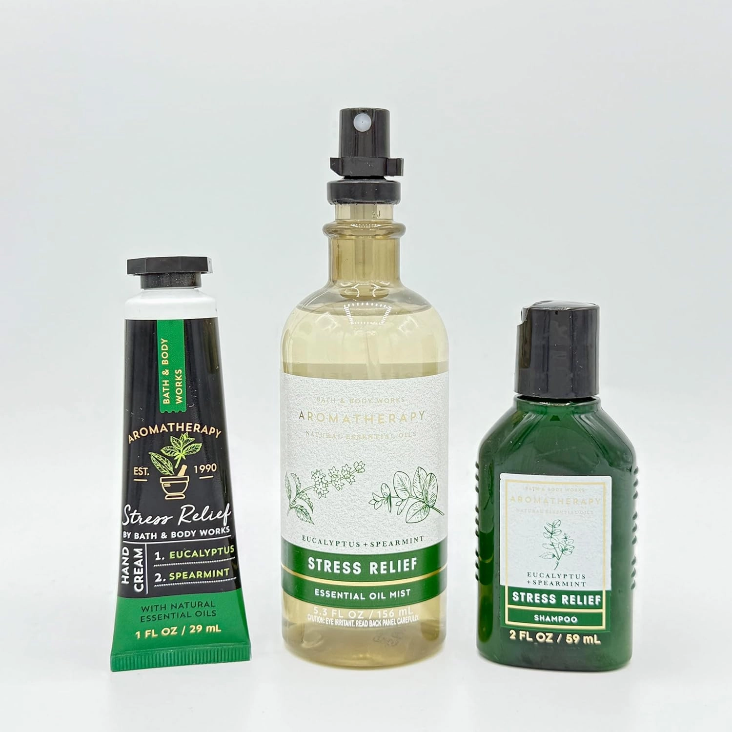 Eucalyptus and Spearmint Bath & Body 3-Piece Aroma Bundle | Hand Cream, Essential Oil Mist and Travel Size Shampoo