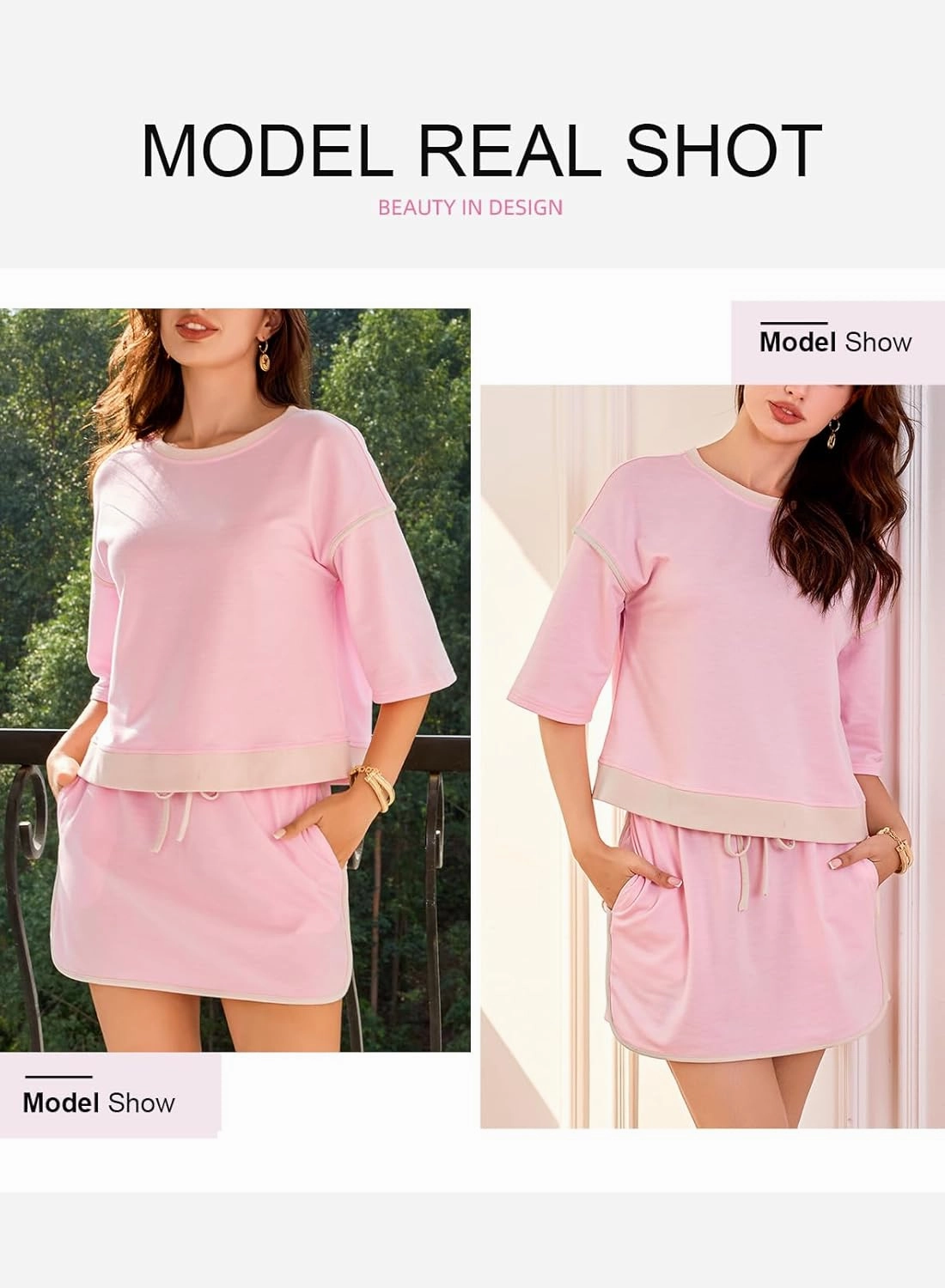 EVALESS Women's 2 Piece Sets Summer Casual Short Sleeve Tops Matching Drawstring Mini Skirt Going Out Lounge Outfits
