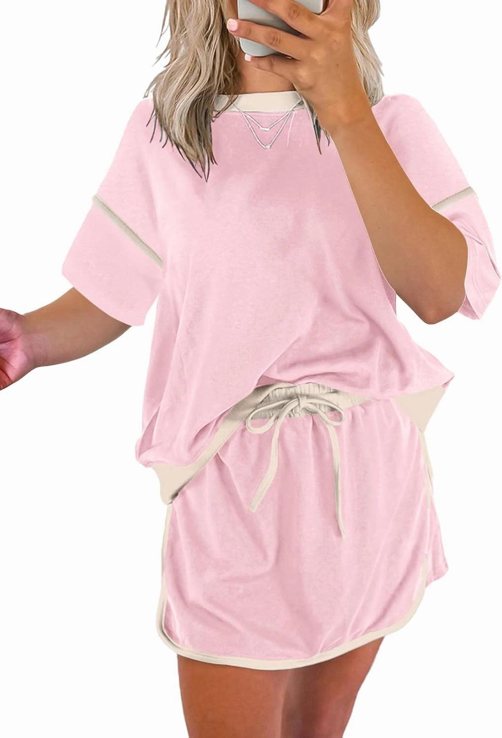 EVALESS Women's 2 Piece Sets Summer Casual Short Sleeve Tops Matching Drawstring Mini Skirt Going Out Lounge Outfits