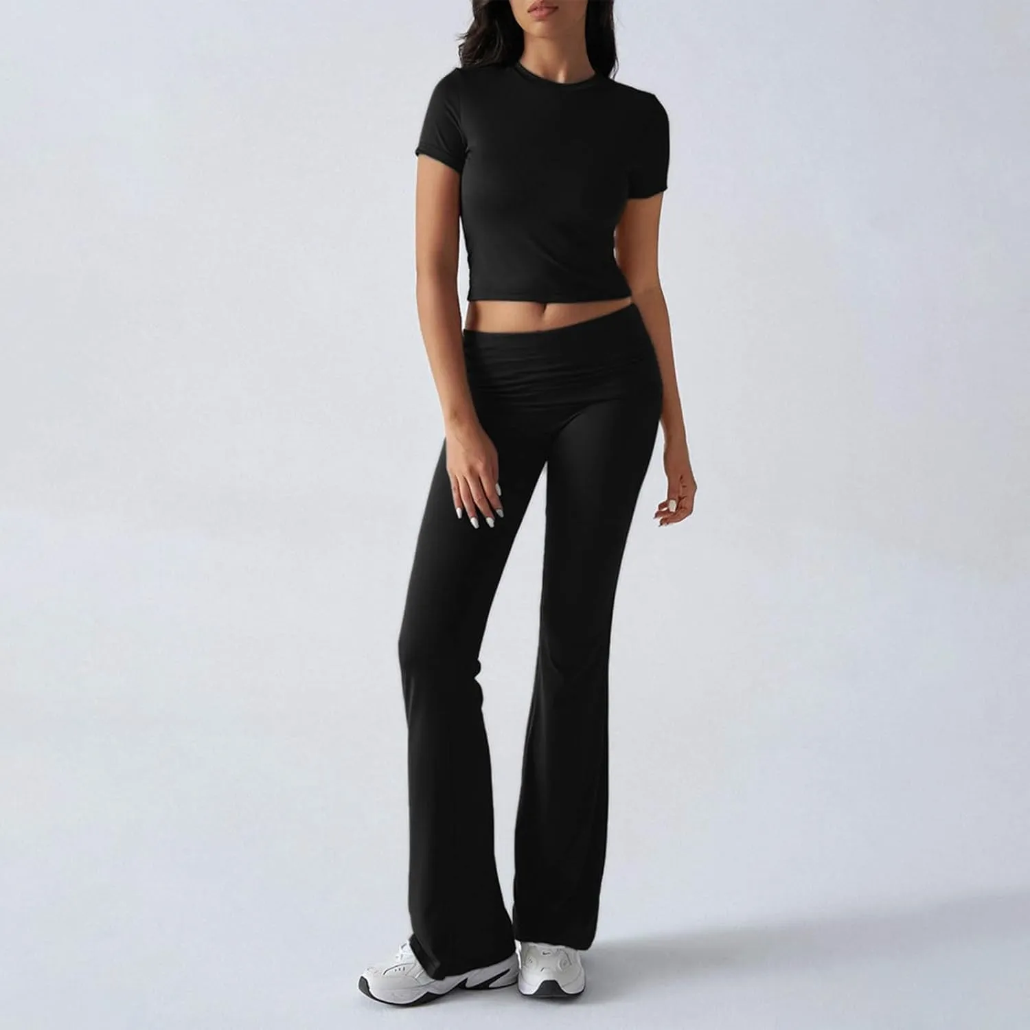 Fashion Casual Sweatsuits Women Pocket Set Half Sleeve O Neck Top and Wide Leg Trouser Set 2025 Tracksuits
