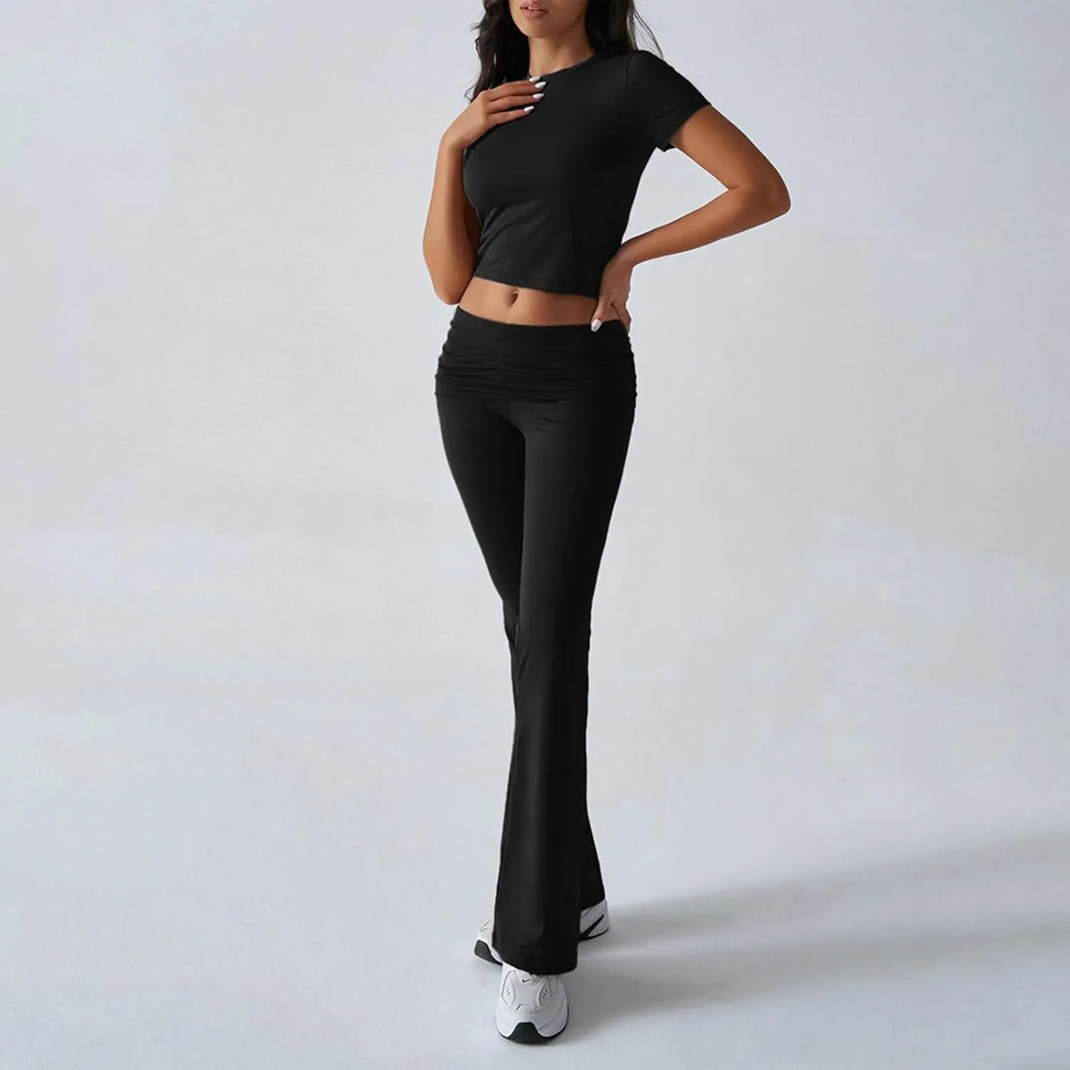 Fashion Casual Sweatsuits Women Pocket Set Half Sleeve O Neck Top and Wide Leg Trouser Set 2025 Tracksuits