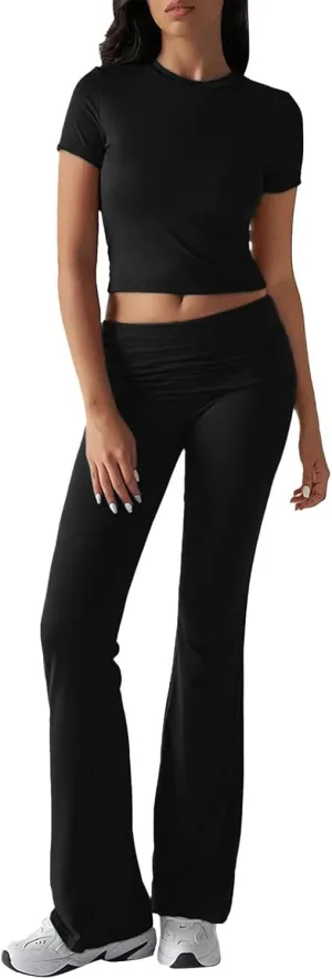Fashion Casual Sweatsuits Women Pocket Set Half Sleeve O Neck Top and Wide Leg Trouser Set 2025 Tracksuits