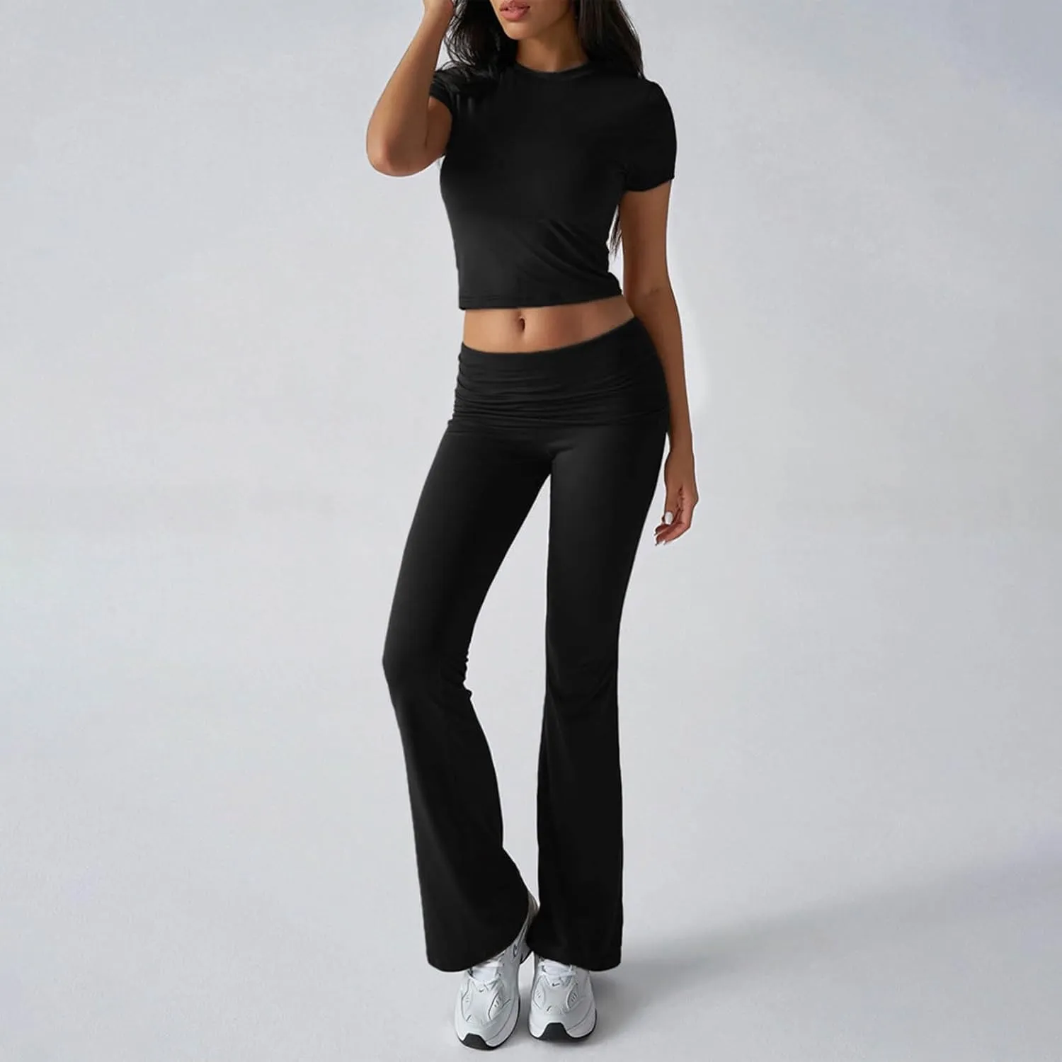 Fashion Casual Sweatsuits Women Pocket Set Half Sleeve O Neck Top and Wide Leg Trouser Set 2025 Tracksuits