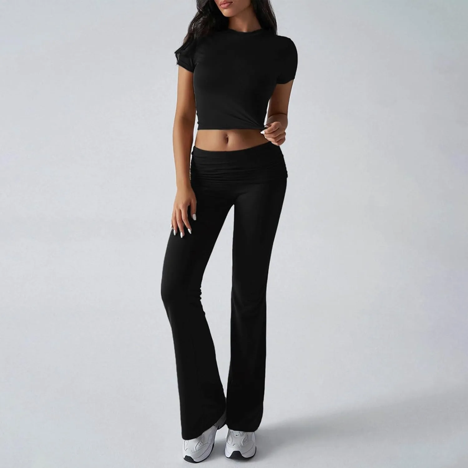 Fashion Casual Sweatsuits Women Pocket Set Half Sleeve O Neck Top and Wide Leg Trouser Set 2025 Tracksuits