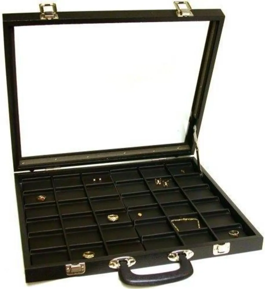 FindingKing Jewelry Travel Display Case Pocket Watch Case Black Leather 36 Unit Display