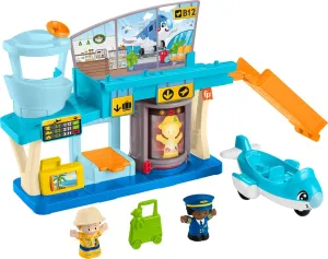 Fisher-Price Little People Toddler Toy Everyday Adventures Airport Playset with Airplane for Preschool Pretend Play Ages 1  Years