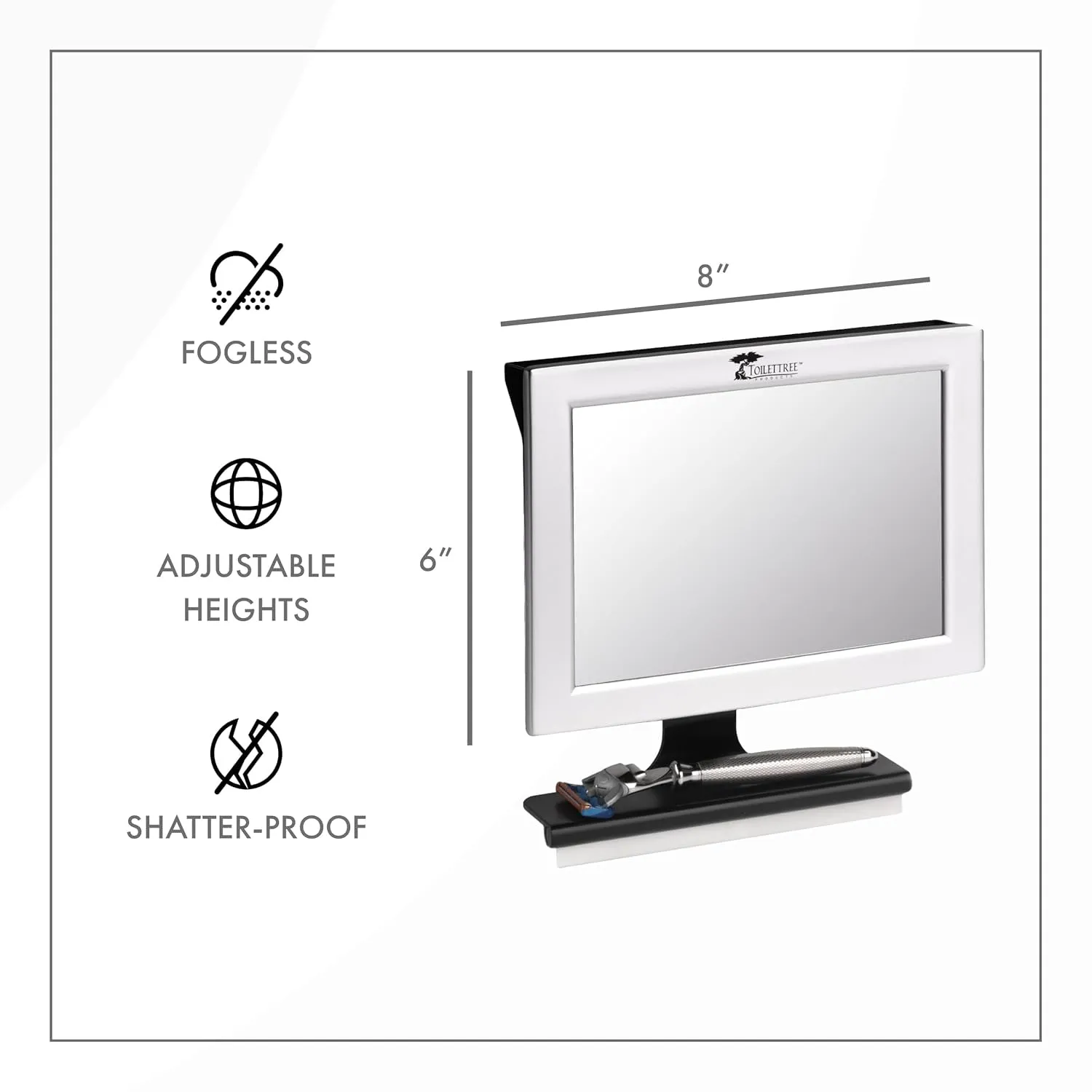 Fogless Shower Mirror with Squeegee - Anti-Fog Mirror - Adjustable Shaving Mirror with a Squeegee - Rust-Proof, Impact-Resistance Bathroom Shower Mirror