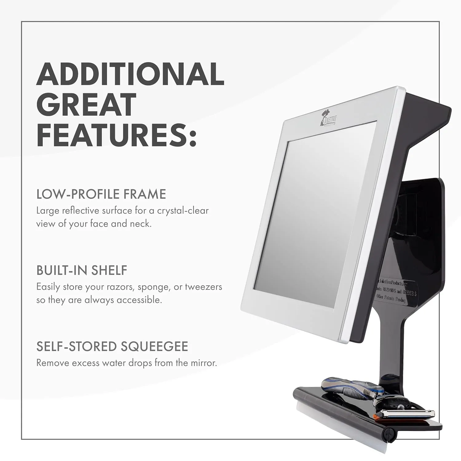 Fogless Shower Mirror with Squeegee - Anti-Fog Mirror - Adjustable Shaving Mirror with a Squeegee - Rust-Proof, Impact-Resistance Bathroom Shower Mirror