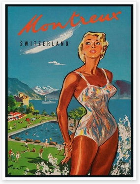 Gallery Prints Vintage Montreux Switzerland Travel Poster, Retro Lake Geneva Resort Art Print, Alpine Summer Scene (18 x 24 inches)