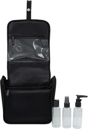 GForce 4 Piece Hanging Toiletry Bag Set | Travel Bottles | TSA Approved, Black, 8"x 3.5"x 7.5"