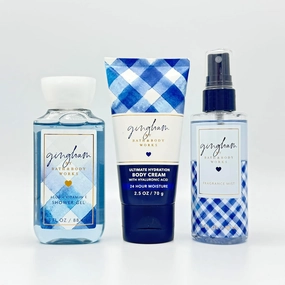 Gingham 3-Piece TRAVEL SIZE Bath Bundle | Shower Gel, Ultimate Hydration Body Cream and Fragrance Mist