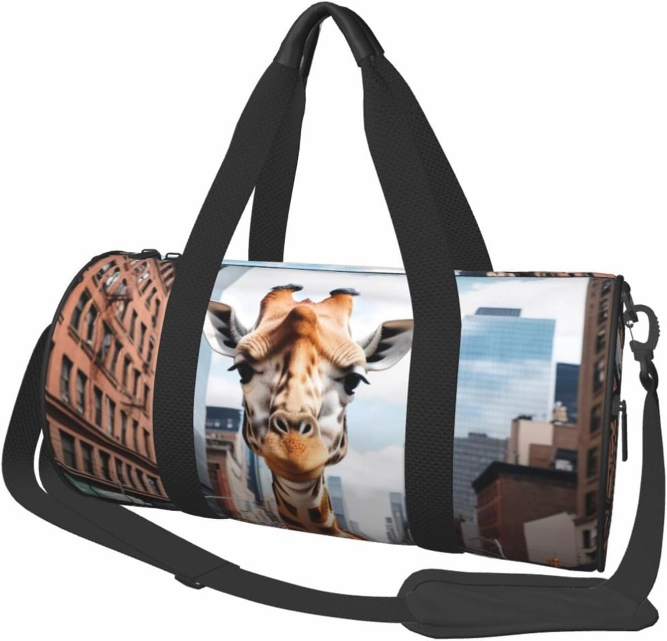 giraffe in new york Printed Travel Bag,Round Personal Item Storage bag,Foldie Duffel Bag for Traveling Vacation,Fitness,Sports