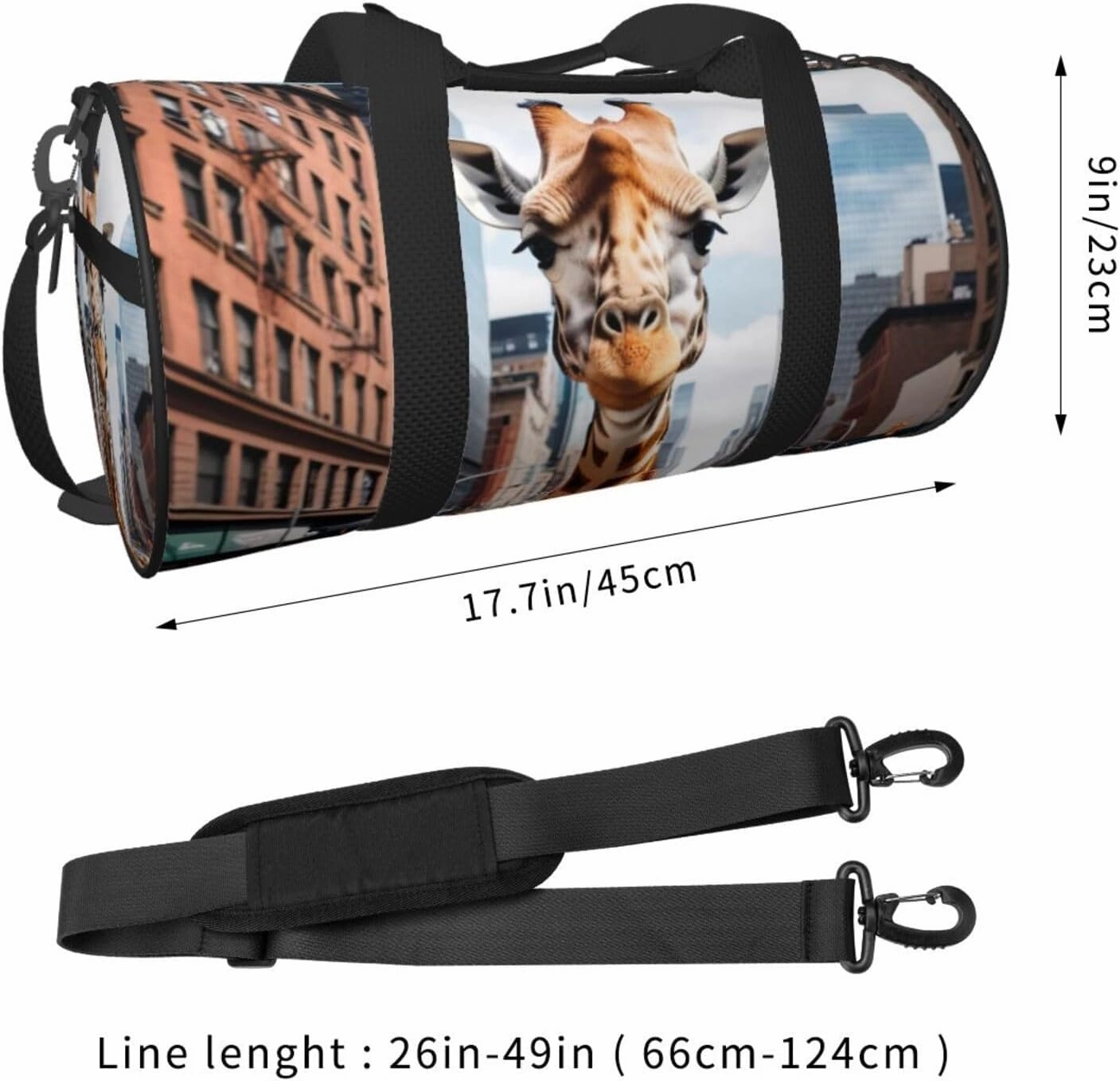 giraffe in new york Printed Travel Bag,Round Personal Item Storage bag,Foldie Duffel Bag for Traveling Vacation,Fitness,Sports