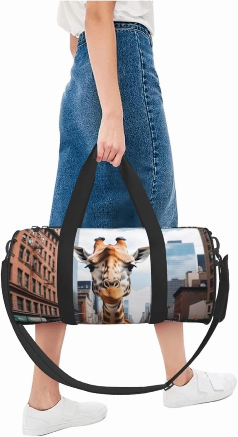 giraffe in new york Printed Travel Bag,Round Personal Item Storage bag,Foldie Duffel Bag for Traveling Vacation,Fitness,Sports