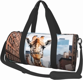 giraffe in new york Printed Travel Bag,Round Personal Item Storage bag,Foldie Duffel Bag for Traveling Vacation,Fitness,Sports
