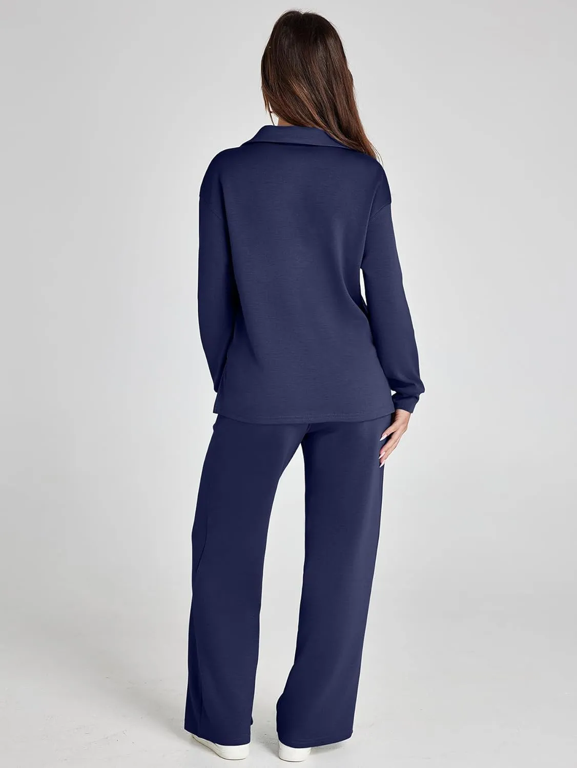 Glamaker Women's 2 Piece Sets Outfits Casual Long Sleeve Sweatsuits Polo Top and Wide Leg Pants Matching Sets