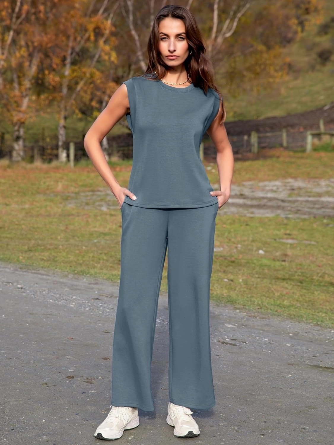 Glamaker Women's 2 Piece Sets Summer Lounge Travel Outfits Sleeveless Wide Leg Airport Casual Trendy Sweatsuits