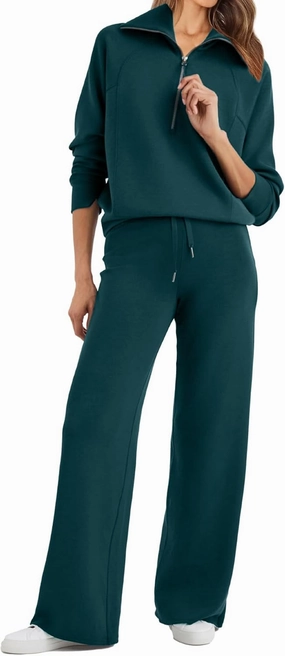 Glamaker Womens 2 Piece Outfits Sweatsuit Set Oversized Half Zip Sweatshirt Wide Leg Sweatpants Lounge Set Tracksuit