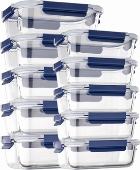 Glass Food Storage Containers with Lids Airtight, 10 Pack Meal Prep Containers, Bpa-free Lid Glass Lunch Box