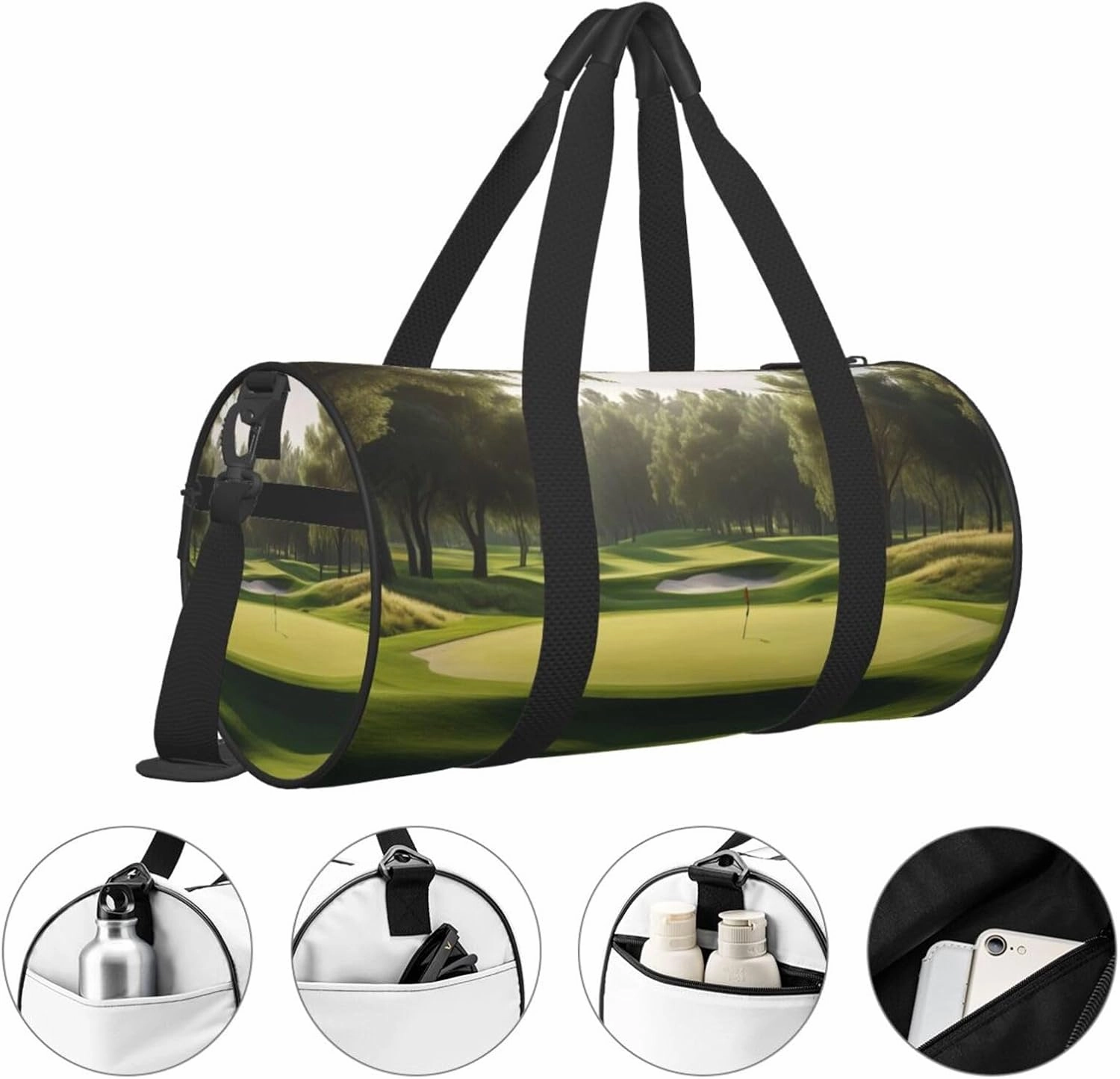 Golf Course Printed Travel Bag,Round Personal Item Storage bag,Foldie Duffel Bag for Traveling Vacation,Fitness,Sports