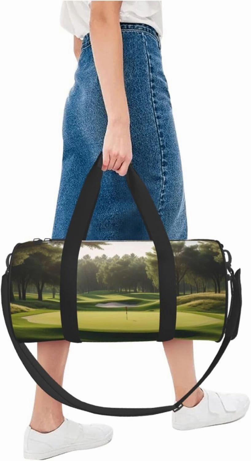 Golf Course Printed Travel Bag,Round Personal Item Storage bag,Foldie Duffel Bag for Traveling Vacation,Fitness,Sports