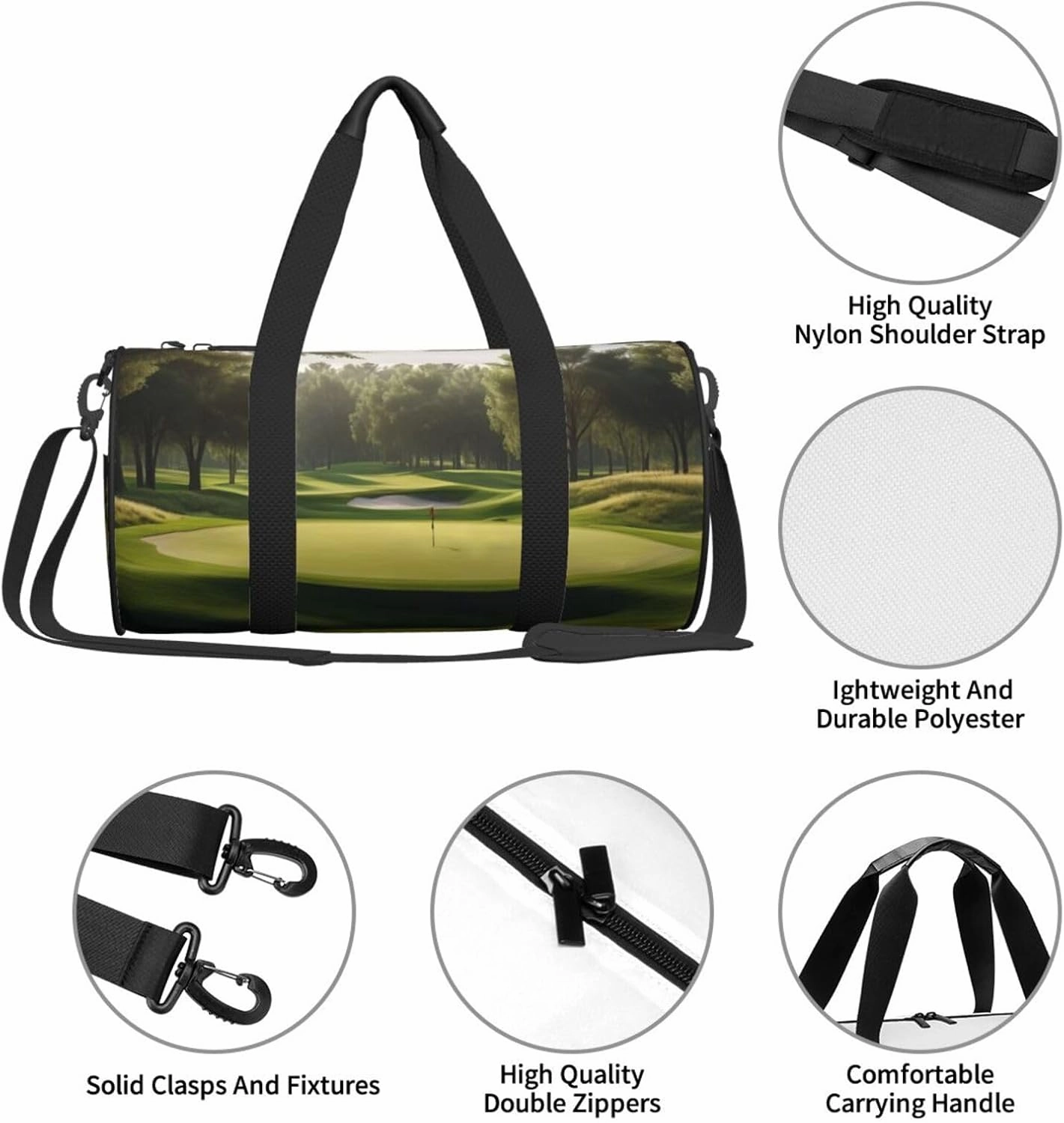Golf Course Printed Travel Bag,Round Personal Item Storage bag,Foldie Duffel Bag for Traveling Vacation,Fitness,Sports