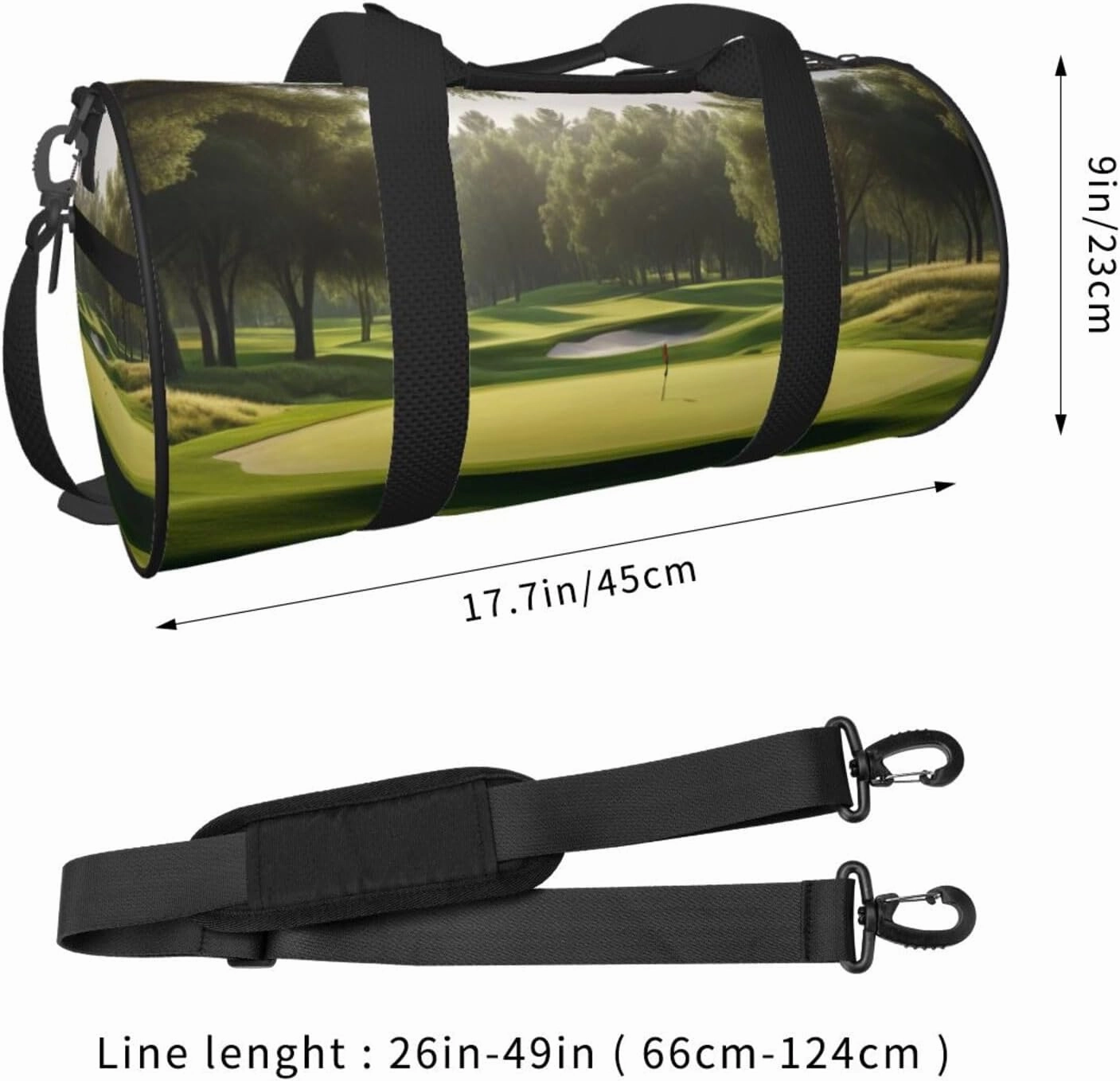 Golf Course Printed Travel Bag,Round Personal Item Storage bag,Foldie Duffel Bag for Traveling Vacation,Fitness,Sports