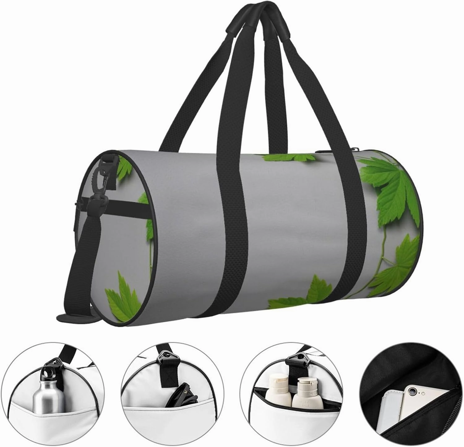 Green Leaves Printed Travel Bag,Round Personal Item Storage bag,Foldie Duffel Bag for Traveling Vacation,Fitness,Sports
