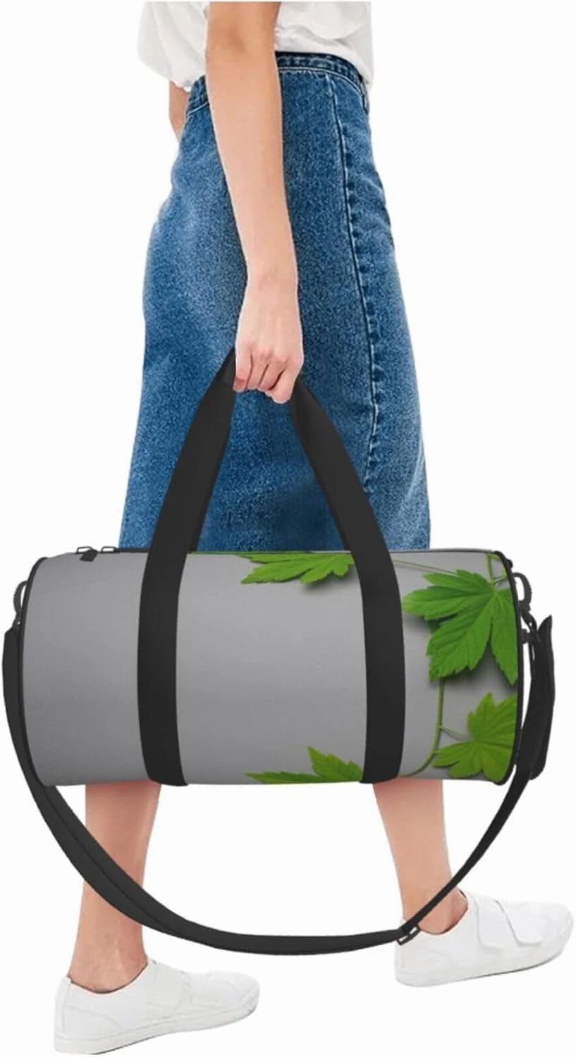 Green Leaves Printed Travel Bag,Round Personal Item Storage bag,Foldie Duffel Bag for Traveling Vacation,Fitness,Sports