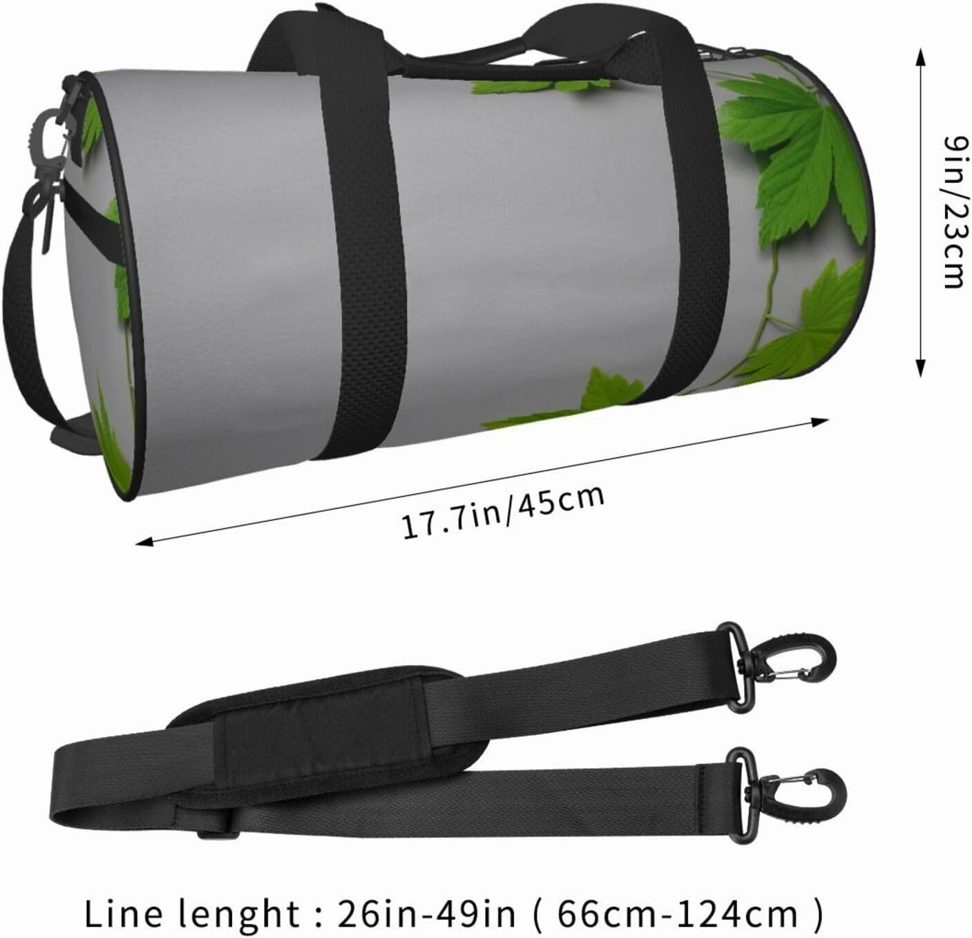 Green Leaves Printed Travel Bag,Round Personal Item Storage bag,Foldie Duffel Bag for Traveling Vacation,Fitness,Sports