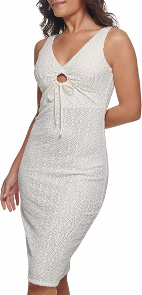 GUESS Women's Geo Lace Sheath with Key Hole Detail Contemporary Dress