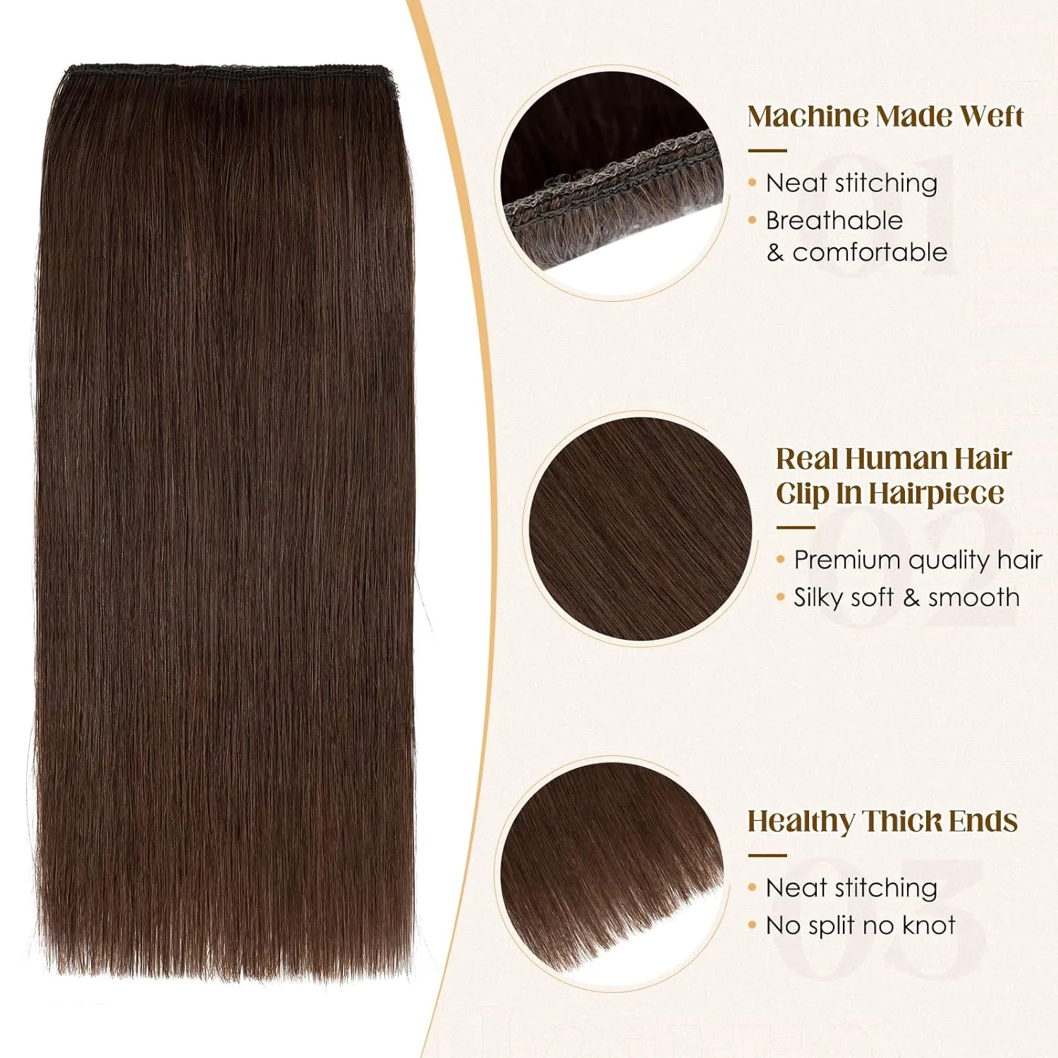 Hairro 4PCS Clip In Short Hair Extensions Remy Human Hair Mini Clip On Hairpiece Invisible Hairpin Hair Pieces For Women With Thinning Hair #04 Medium Brown