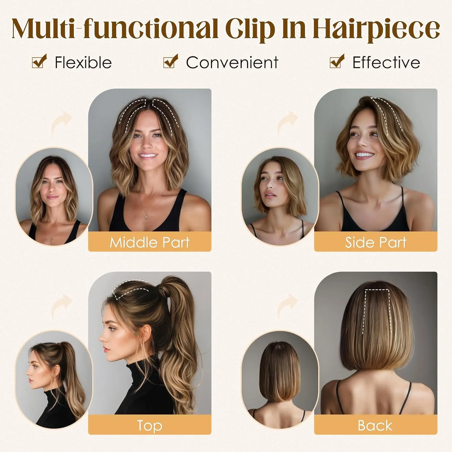 Hairro 4PCS Clip In Short Hair Extensions Remy Human Hair Mini Clip On Hairpiece Invisible Hairpin Hair Pieces For Women With Thinning Hair #04 Medium Brown