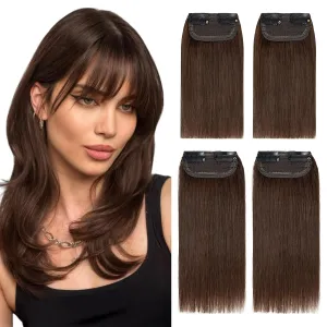 Hairro 4PCS Clip In Short Hair Extensions Remy Human Hair Mini Clip On Hairpiece Invisible Hairpin Hair Pieces For Women With Thinning Hair #04 Medium Brown