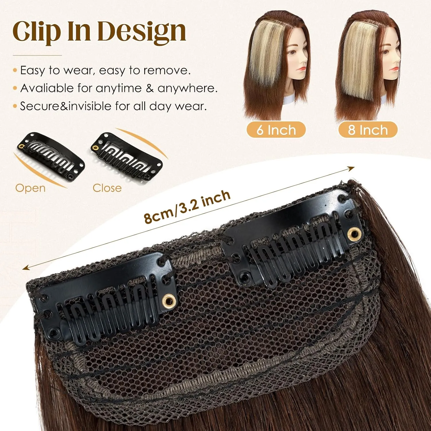 Hairro 4PCS Clip In Short Hair Extensions Remy Human Hair Mini Clip On Hairpiece Invisible Hairpin Hair Pieces For Women With Thinning Hair #04 Medium Brown